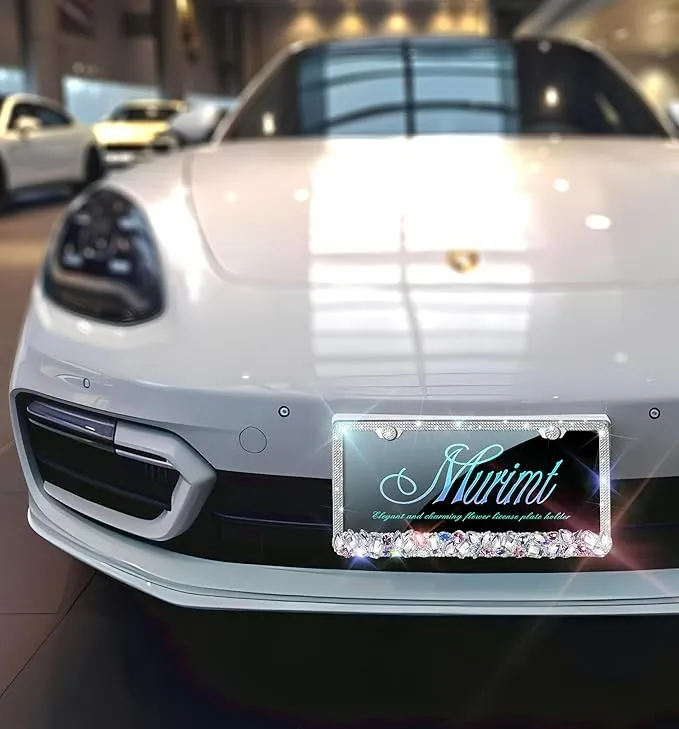 Rhinestone Bling White License Plate Frames